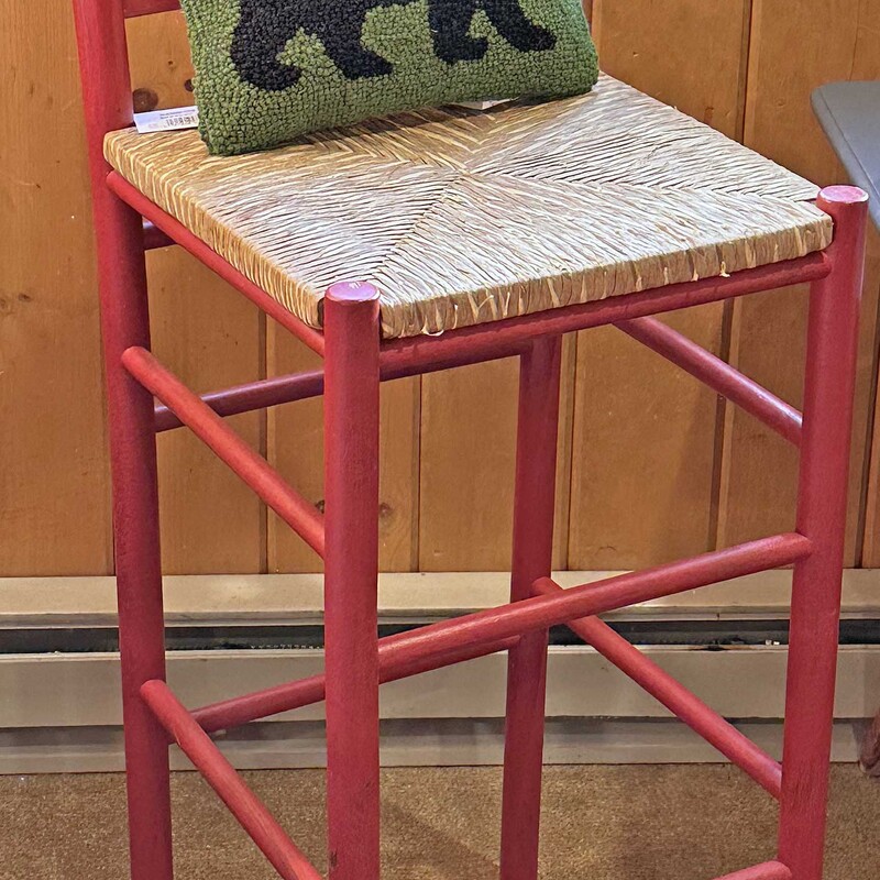 Red Wood Stool W/Woven Se