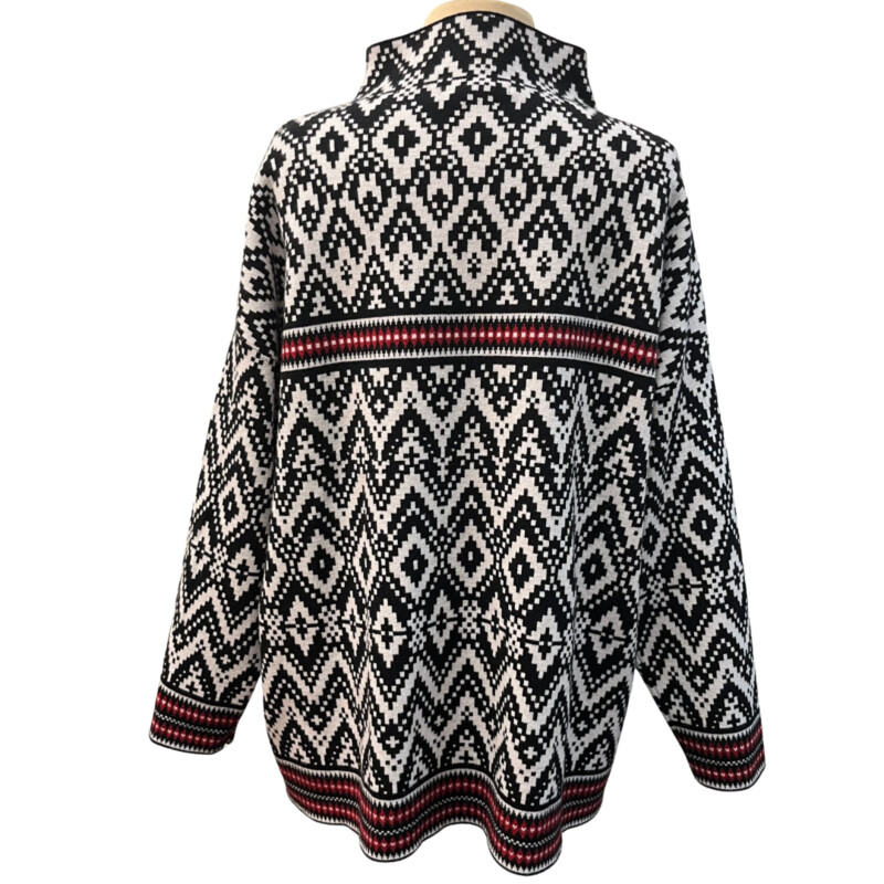 Tahari Mock Neck Sweater<br />
Fair Isle Style<br />
Colors: Black, White and Red<br />
Size: 1X