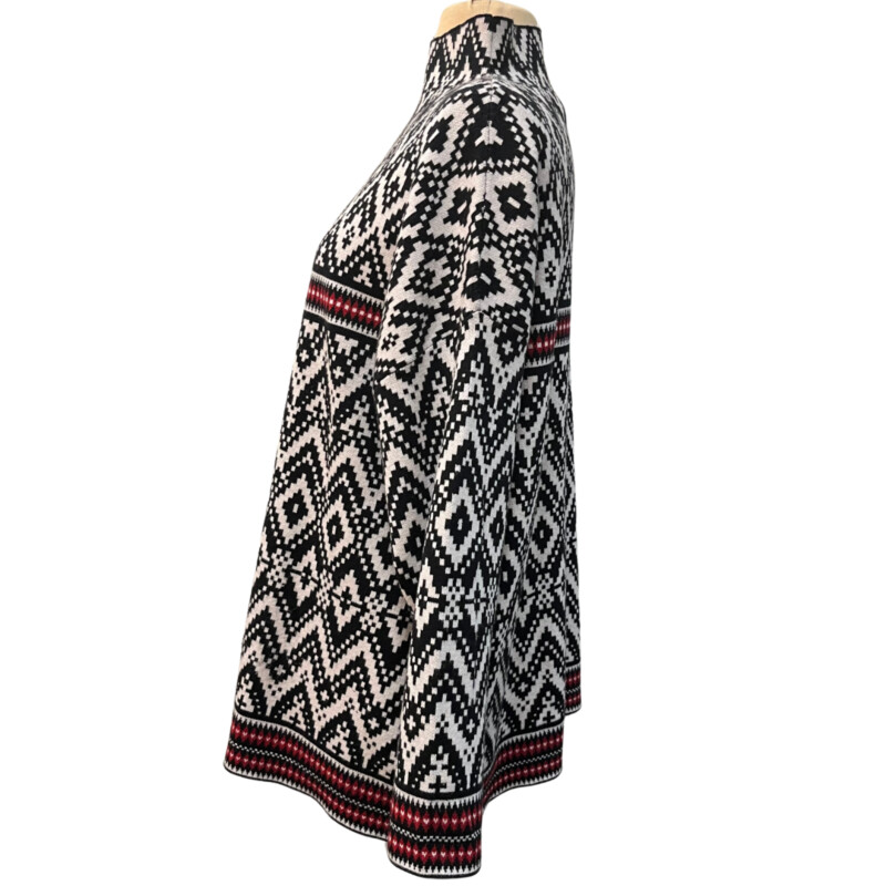 Tahari Mock Neck Sweater<br />
Fair Isle Style<br />
Colors: Black, White and Red<br />
Size: 1X