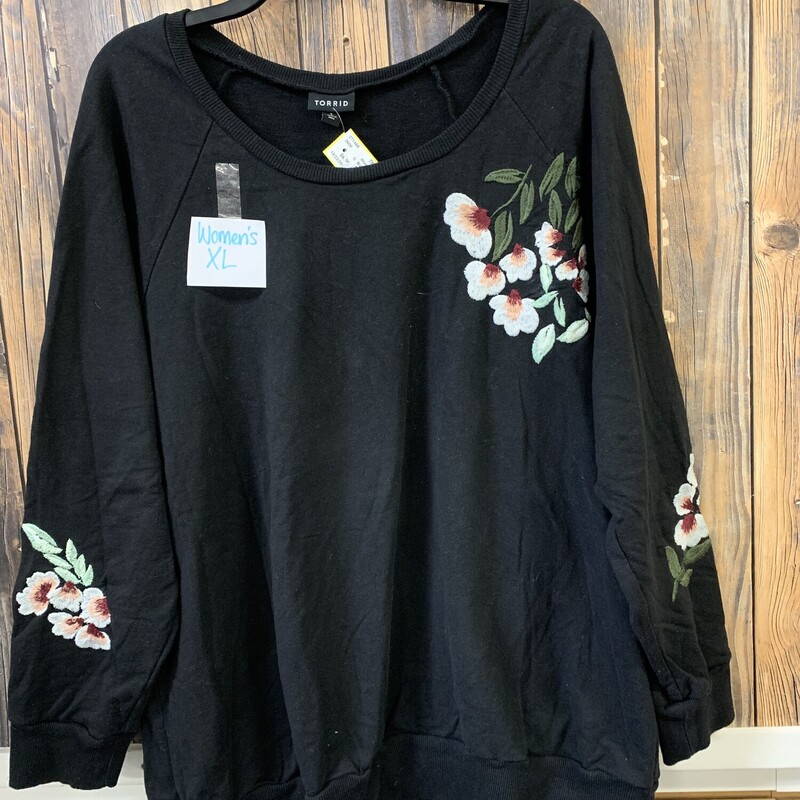 Black Sweater Flowers, Size: XL, Torrid