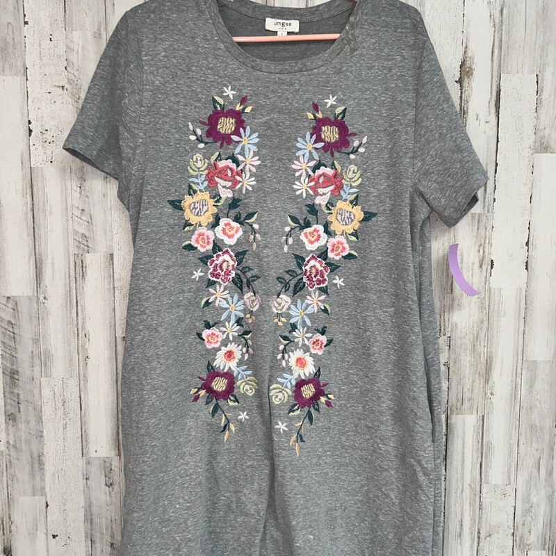 L Grey Embroidered Dress