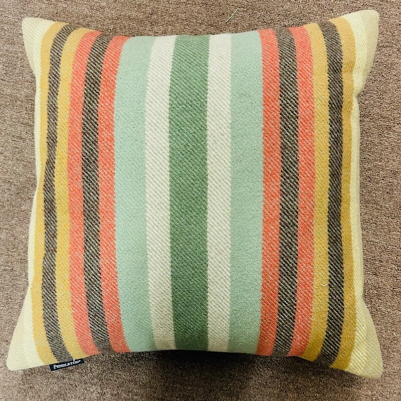 Pendleton Striped Down Pillow
Green Red Brown Yellow
Size: 18x18