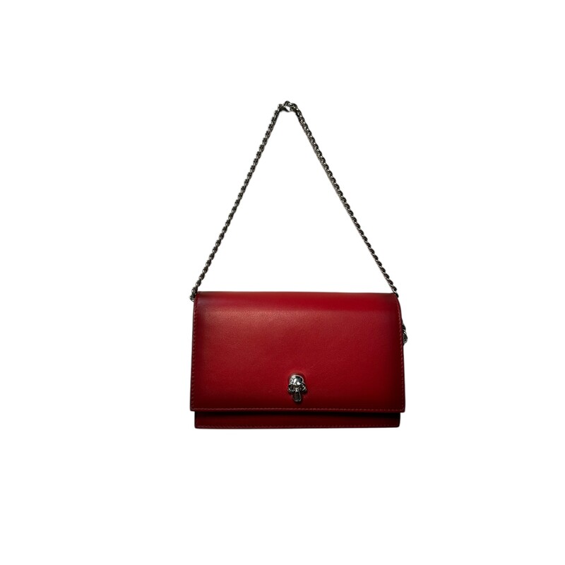 Alexander Mcqueen Red Skull Crossbody<br />
Calfskin<br />
 Dimensions: 5.1 Lx7.9W<br />
<br />
Comes with original dust bag.