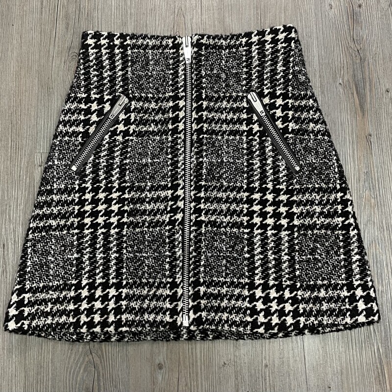 The Kooples Zipper Skirt, Black Houndstooth, Size: 2 Ladies