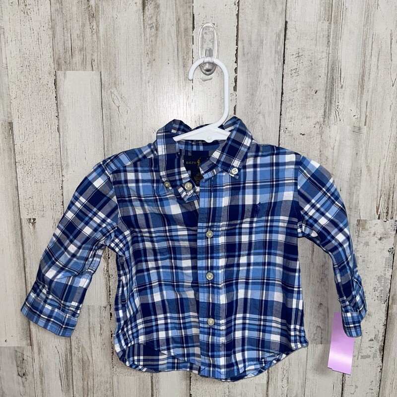 9M Blue Plaid Button Up, Blue, Size: Boy 0-9m