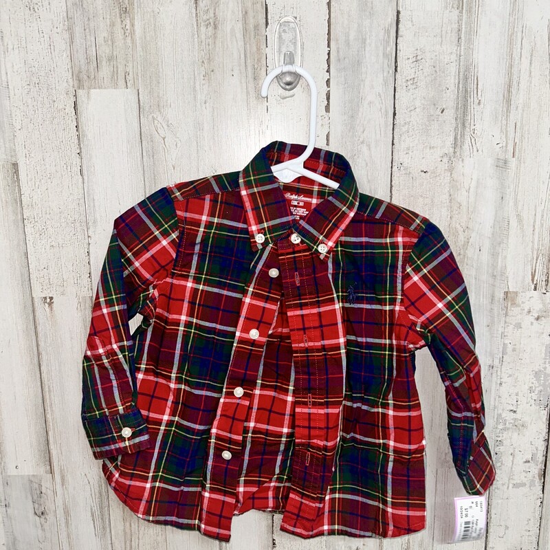 12M Red Plaid Button Up, Red, Size: Boy 12-24m