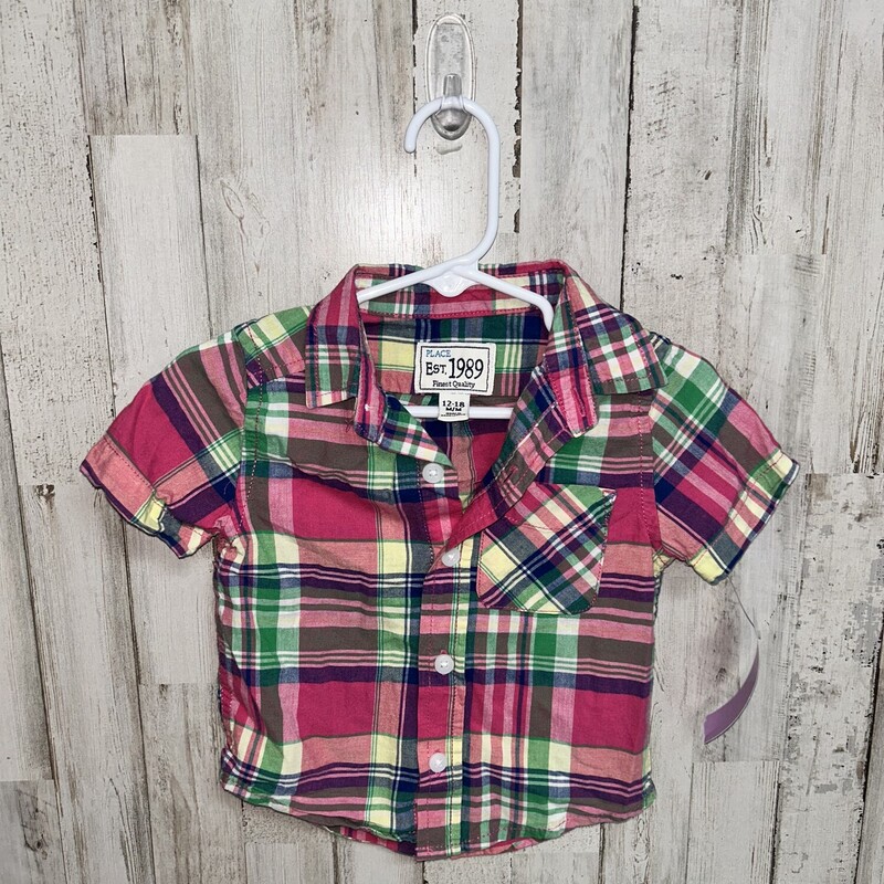 12/18M Pink Plaid Button, Pink, Size: Boy 12-24m