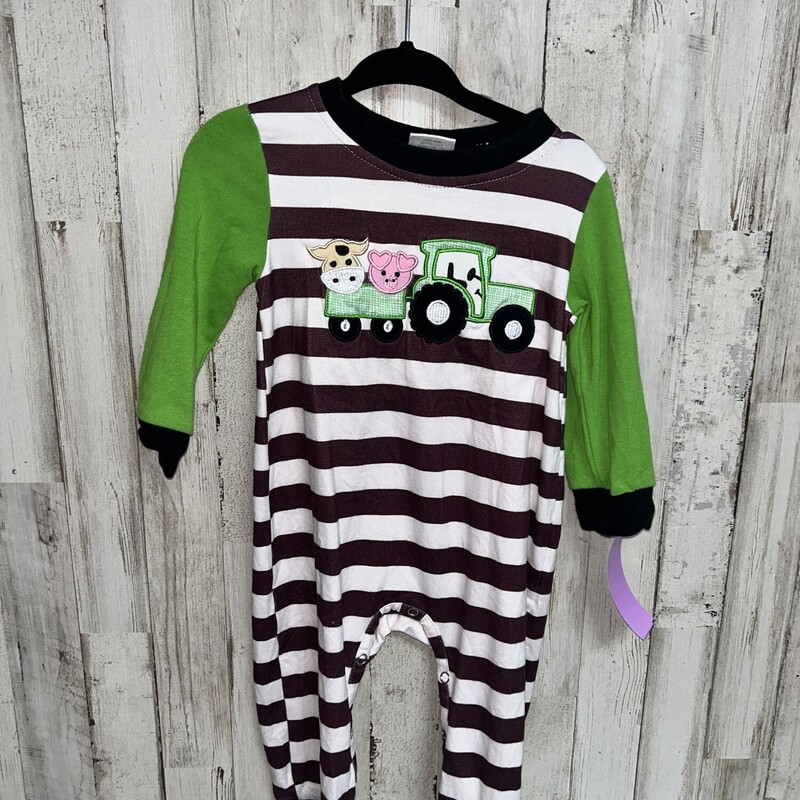 12M Striped Farm Animal R, White, Size: Boy 12-24m