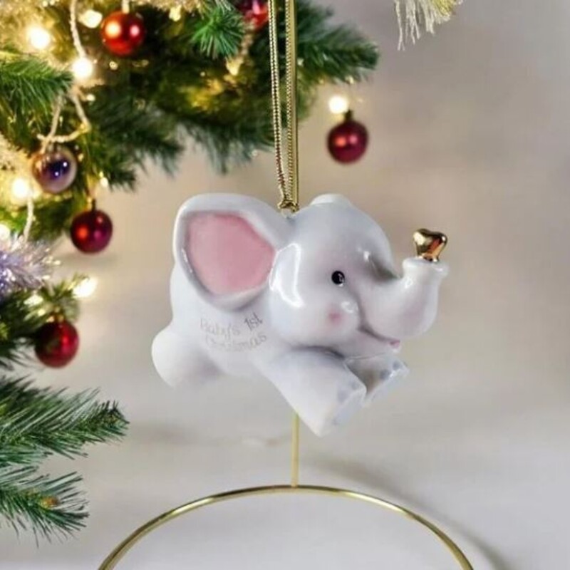 Lenox Elephant Baby's 1st  Christmas Ornament
Blue Pink Gold
Size: 3.5x2.5H