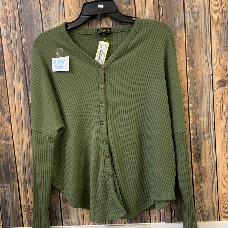 Olive Green Button Sweater, Size: Small