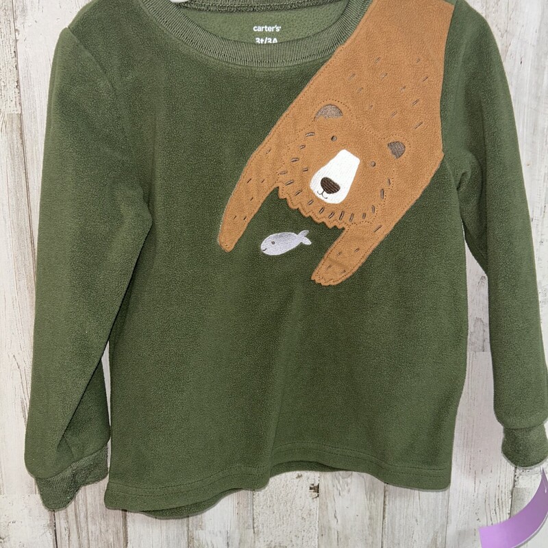 3T Green Fleece Bear Top, Green, Size: Boy 2T-4T