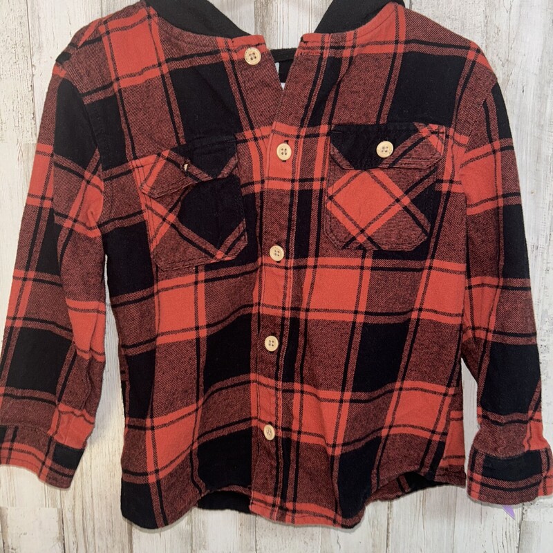 3T Red Hooded Flannel, Red, Size: Boy 2T-4T