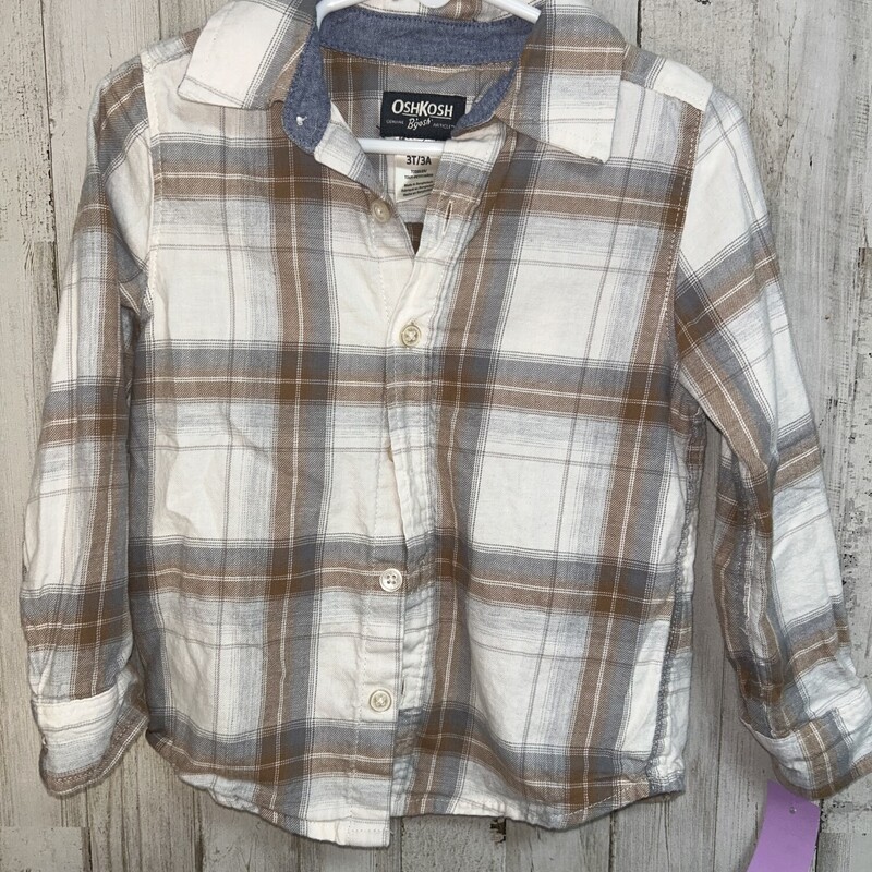 3T Tan/Grey Plaid Button, Tan, Size: Boy 2T-4T