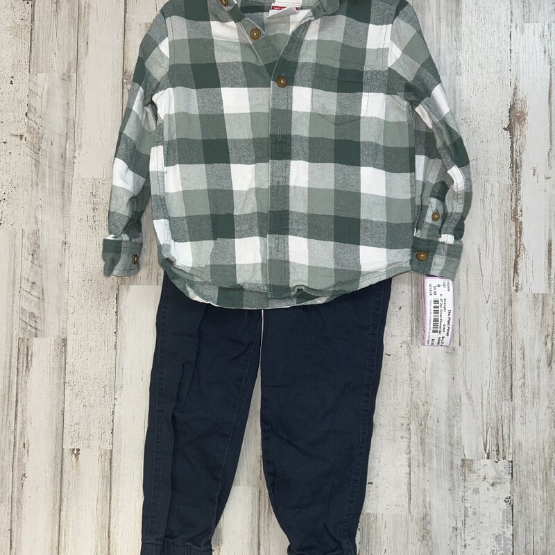 3T 2pc Green Flannel Set