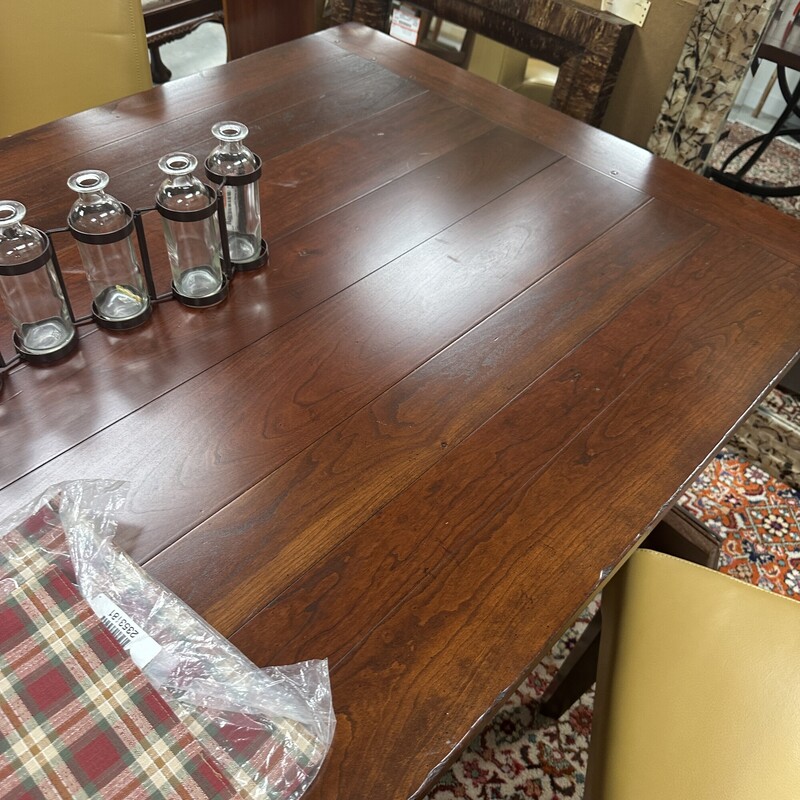 Charleston Forge Dining Room Table, Heavy Wrought Iron Base with Wood (Mahogany?) Top<br />
Size: 40x72