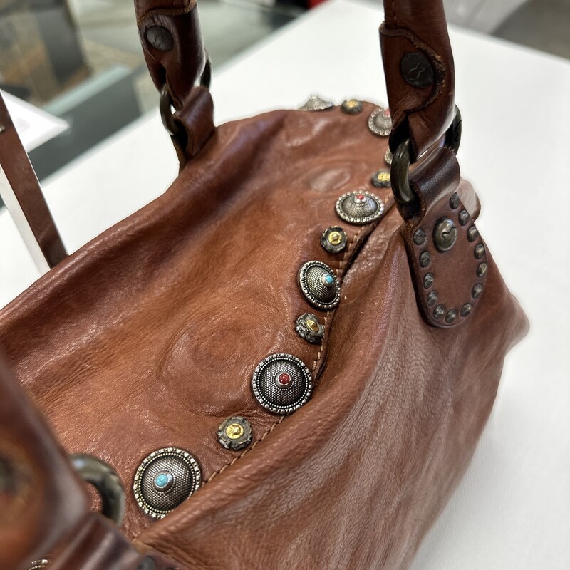 Campomaggi Leather Handbag, studded on brown leather. Retails for over $800!
Size: 14x8