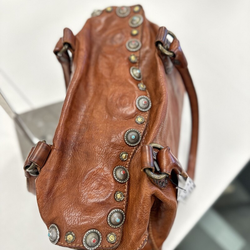 Campomaggi Leather Handbag, studded on brown leather. Retails for over $800!
Size: 14x8