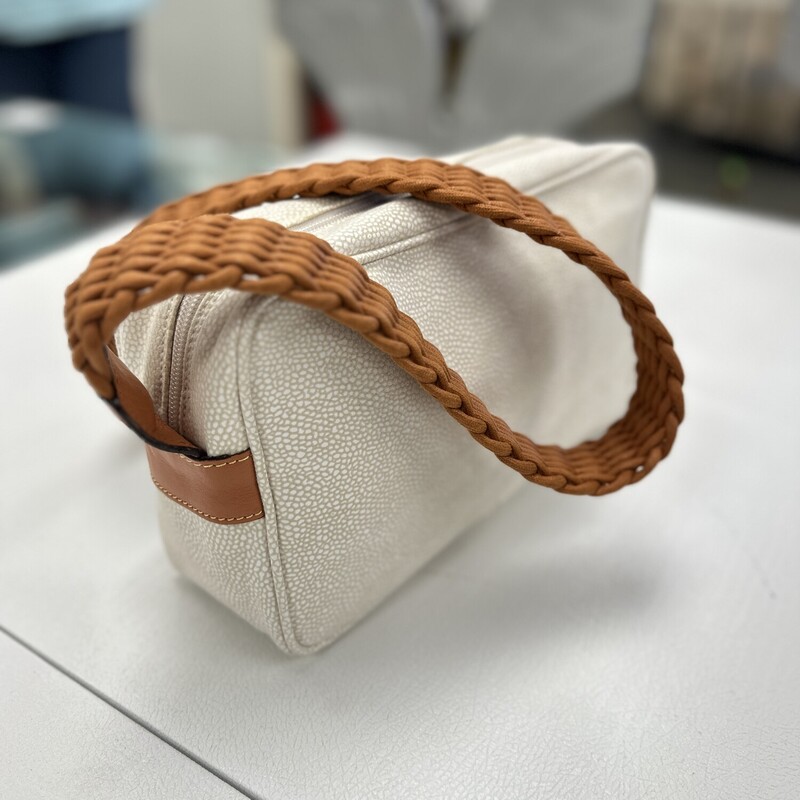 Brics Suede Shoulder Purse, White/Cream with Caramel Brown Leather/Strap
Size: 11x7