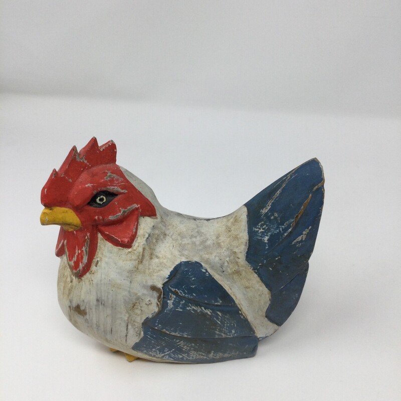 Vintage Wooden Rooster,
White/Blue/Red,
Size: 6.5 x 5 In