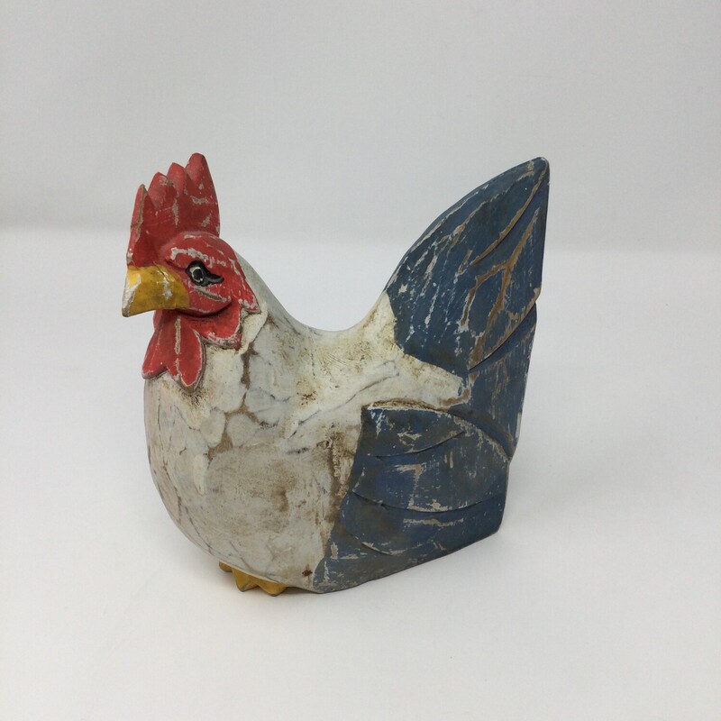 Vintage Wooden Rooster,
White/Blue/Red,
Size: 6 X 5.5 In