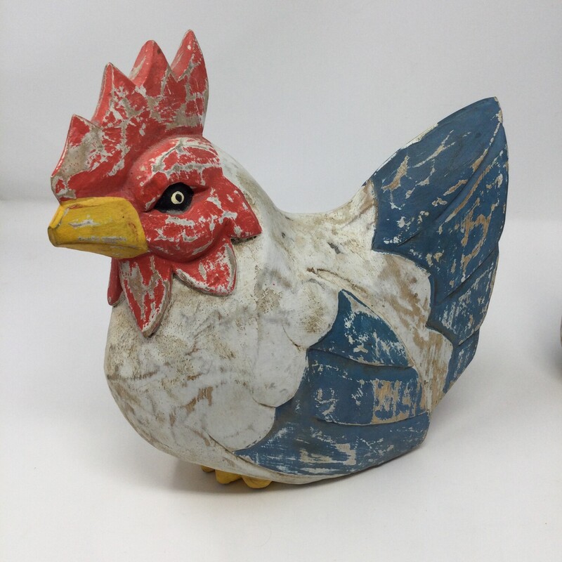 Large Wooden Rooster,
White/Blue/Red,
Size: 9 X 8 In