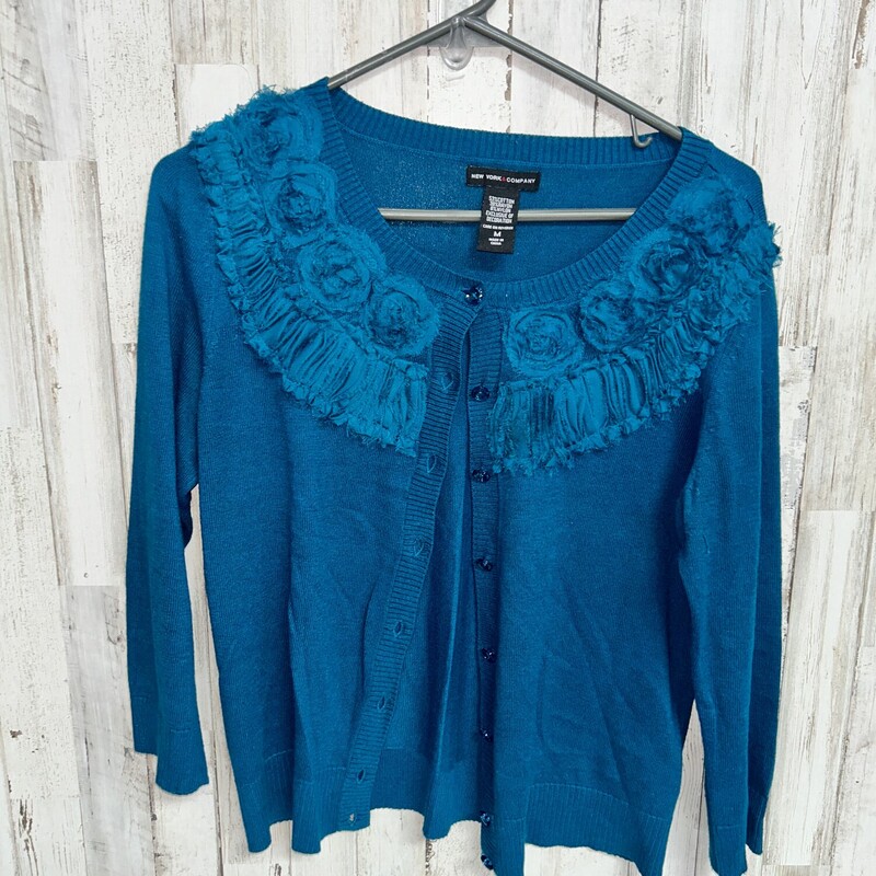 M Teal Ruffle Cardigan