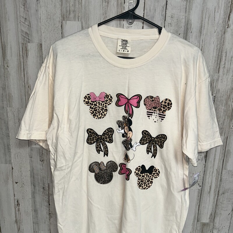 L Minnie Bow Tee, Tan, Size: Ladies L