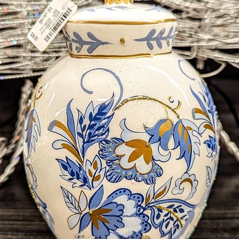 Southern Living Ginger Jar Ornament
White, Gold, Blue
 Size: 4x6H