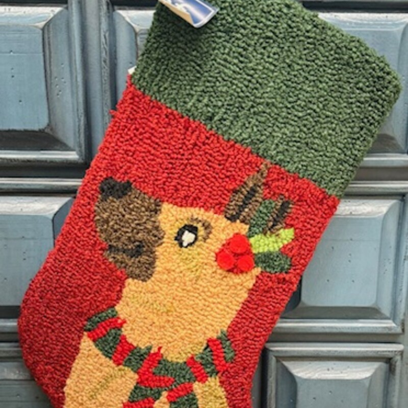 Dog Hooked Stocking
Red, Green, Brown
 Size: 10x19H