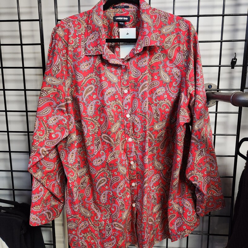 Lands End Shirt No Iron, Paisley, Size: 26