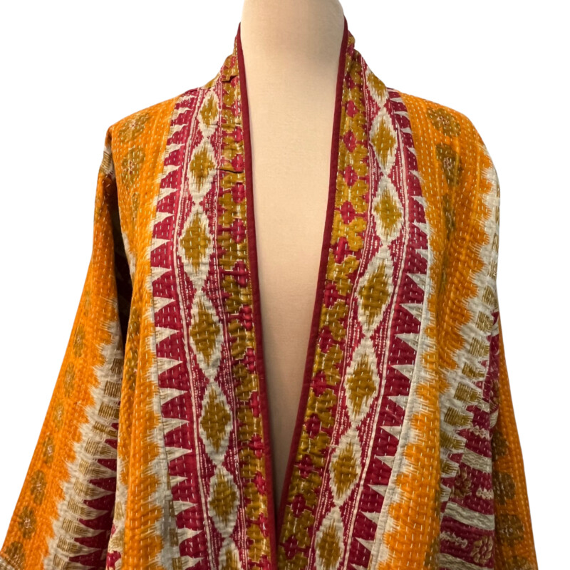 Tania Llewellyn Kantha Jacket<br />
From an Amazing Boutique in London<br />
Inspired from Designers Travels<br />
Colors:  Orange, Pink, and Tan<br />
Size: Medium