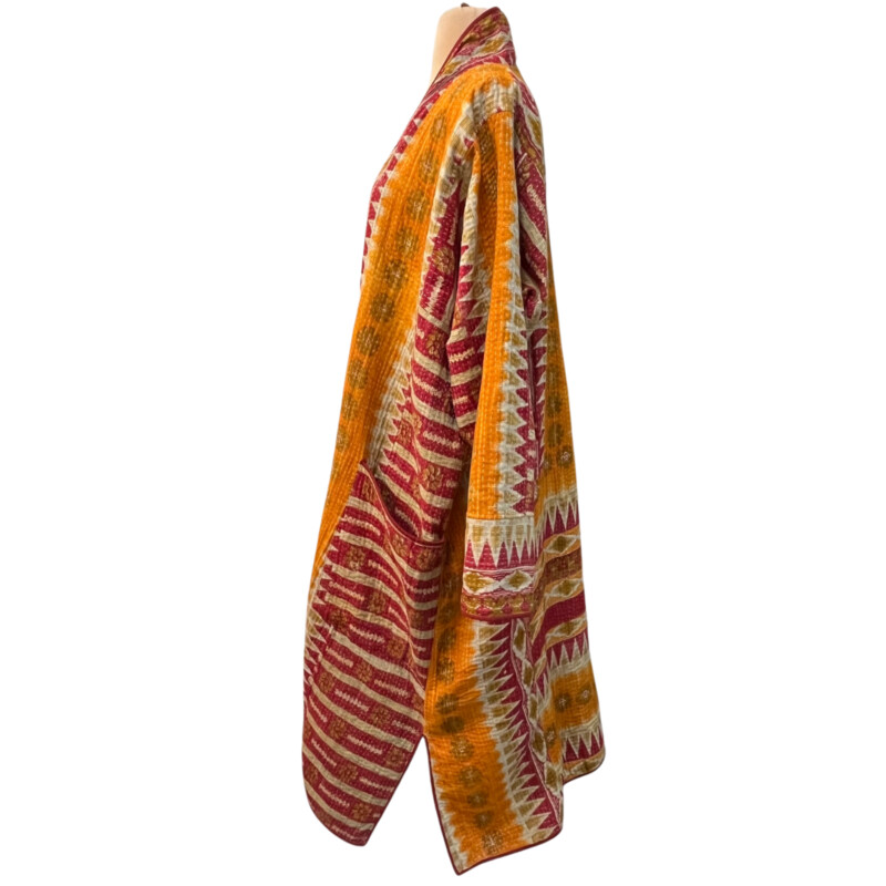 Tania Llewellyn Kantha Jacket<br />
From an Amazing Boutique in London<br />
Inspired from Designers Travels<br />
Colors:  Orange, Pink, and Tan<br />
Size: Medium