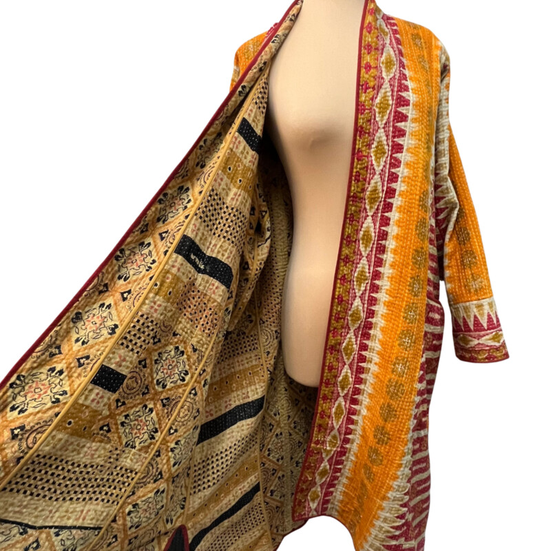 Tania Llewellyn Kantha Jacket<br />
From an Amazing Boutique in London<br />
Inspired from Designers Travels<br />
Colors:  Orange, Pink, and Tan<br />
Size: Medium