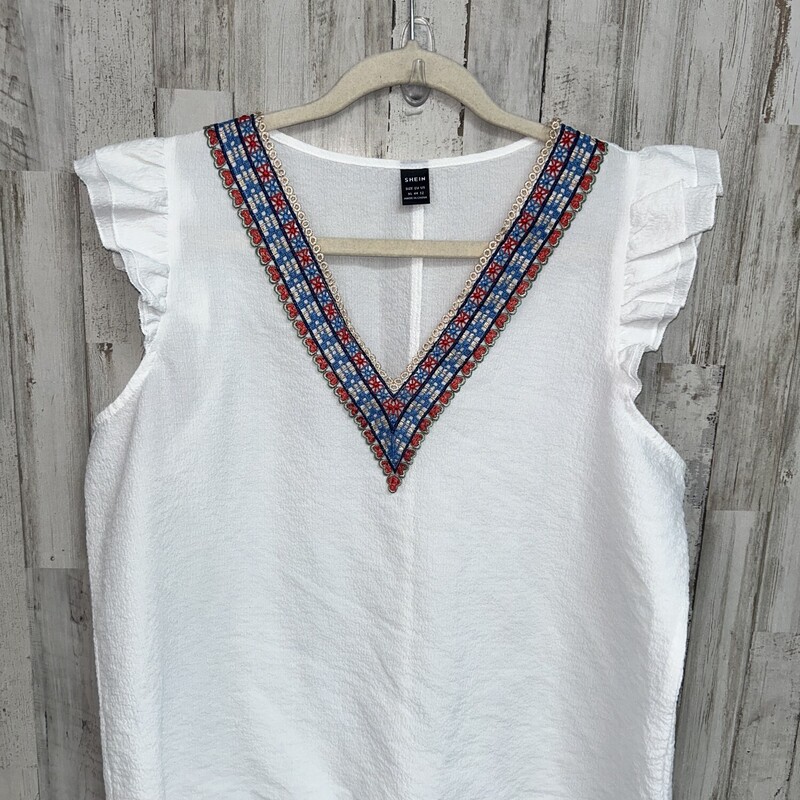 XL White Ruffle Trim Top