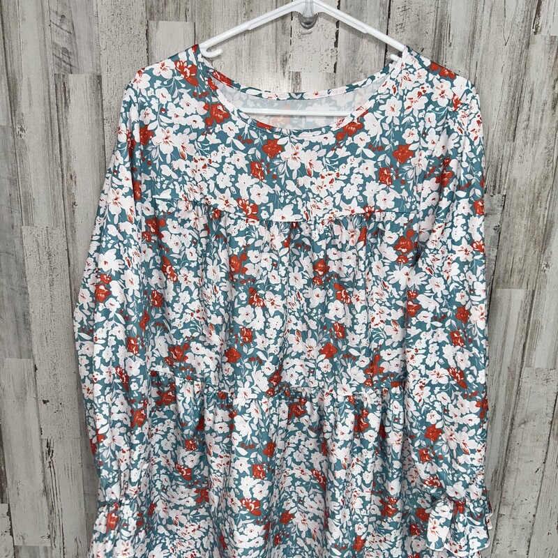 0X Teal/Orange Floral Top, Teal, Size: Ladies XL