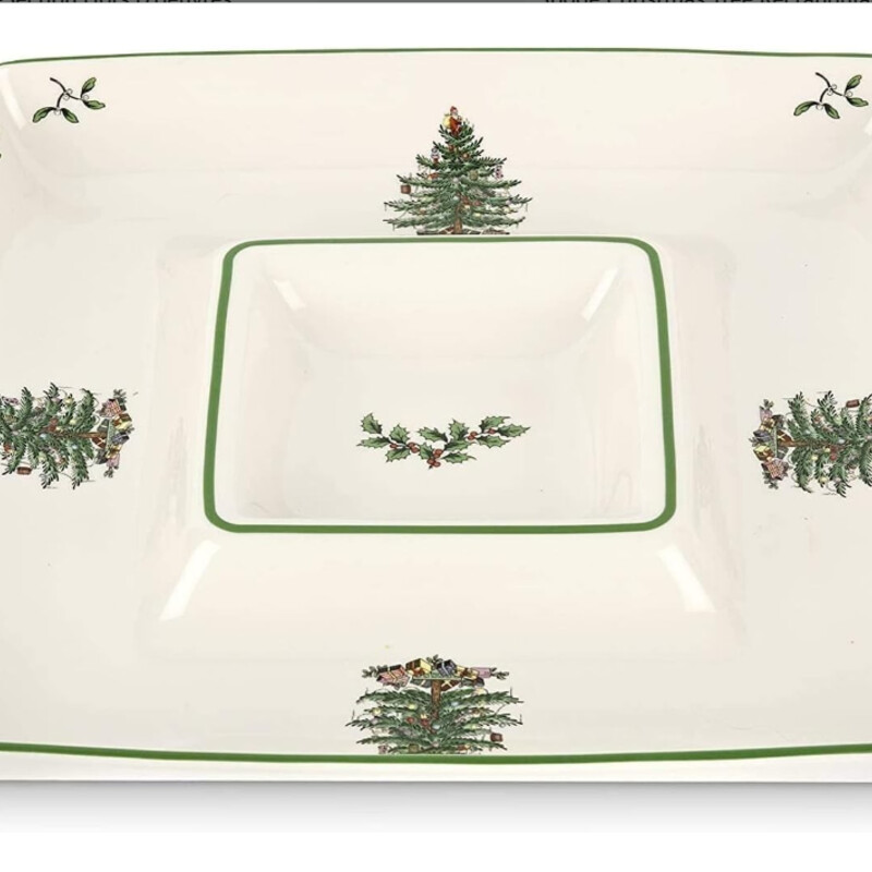 Spode Christmas Tree Chip and Dip Serving Dish
Green Red White
Size: 12 x 2H