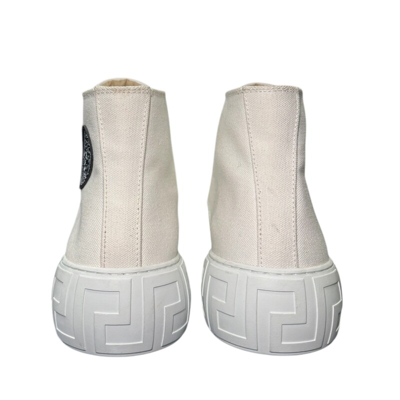 Versace Medus Canvas High Top Sneakers<br />
<br />
Size 41<br />
<br />
From the 2021 Spring-Summer Collection<br />
<br />
Does not come with original dust bags or box