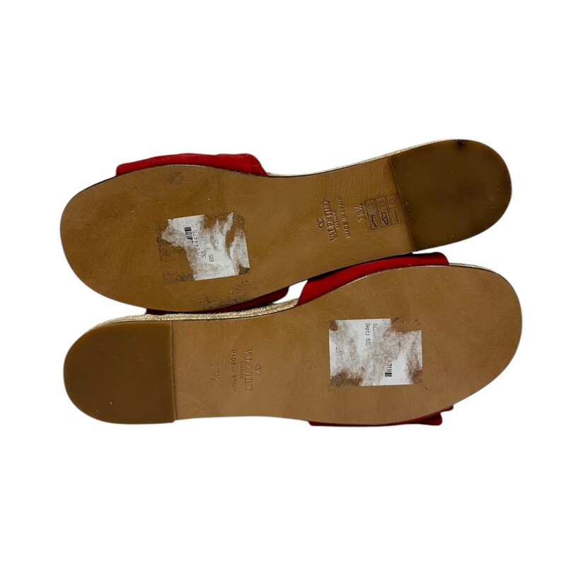 Valentino Tropical Bow Espadrille Slides<br />
<br />
Size 38.5<br />
<br />
Insoles lined with brown leather<br />
<br />
Red bow feature is made of suede<br />
<br />
Does not come with original dust bags or box