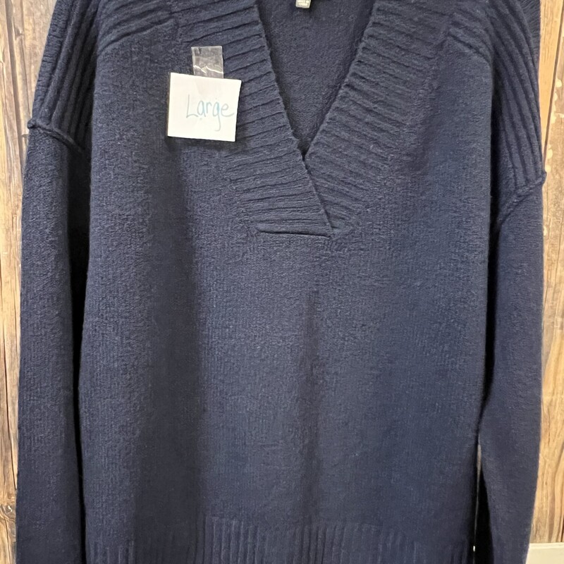 Blue V Neck Sweater, Size: Large