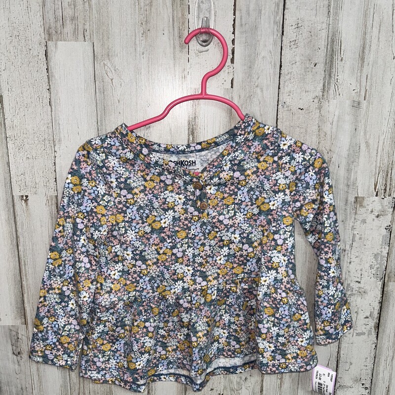 2T Teal Floral Button Top