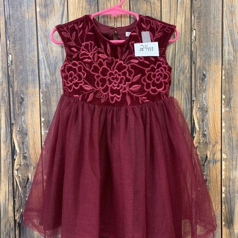 Maroon Christmas Dress, Size: 24m