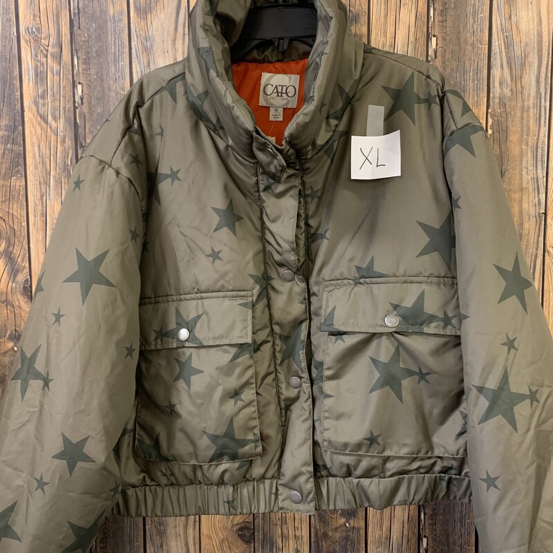 Olive Green Stars Coat, Size: XL