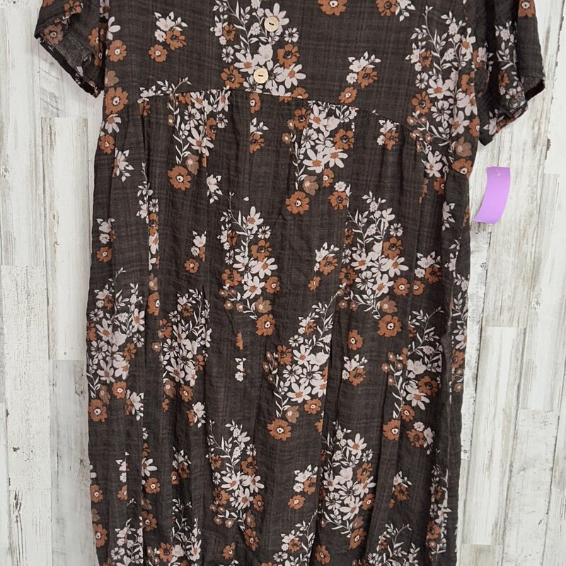 2X Brown Floral Button Dr