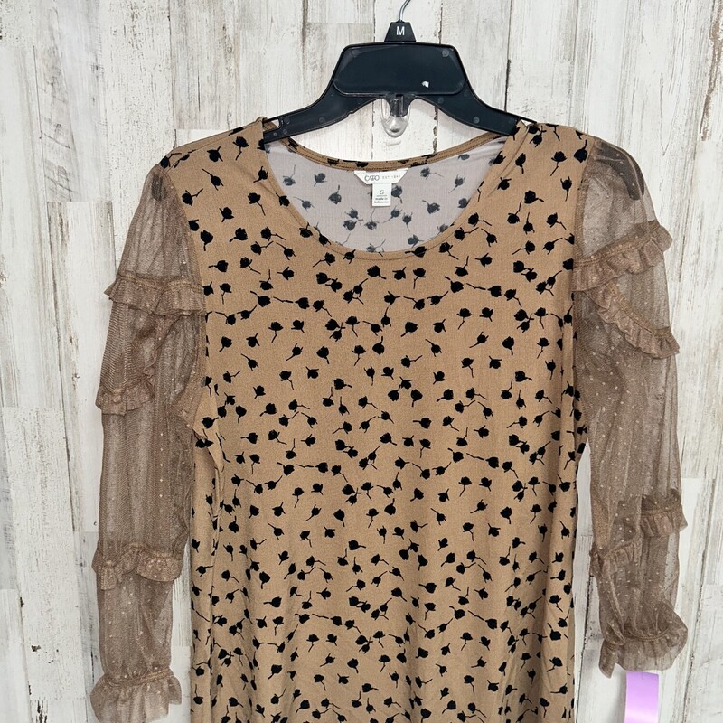 S Tan Printed Mesh Sleeve, Tan, Size: Ladies S