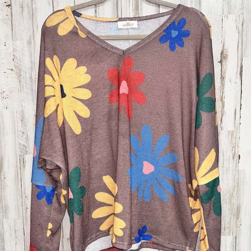 M Tan Floral Knit Top