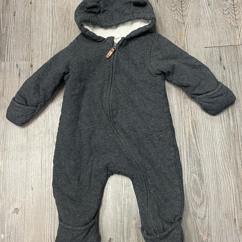 H&M Sherpa Lined Onesie, Charcoal, Size: 4-6M