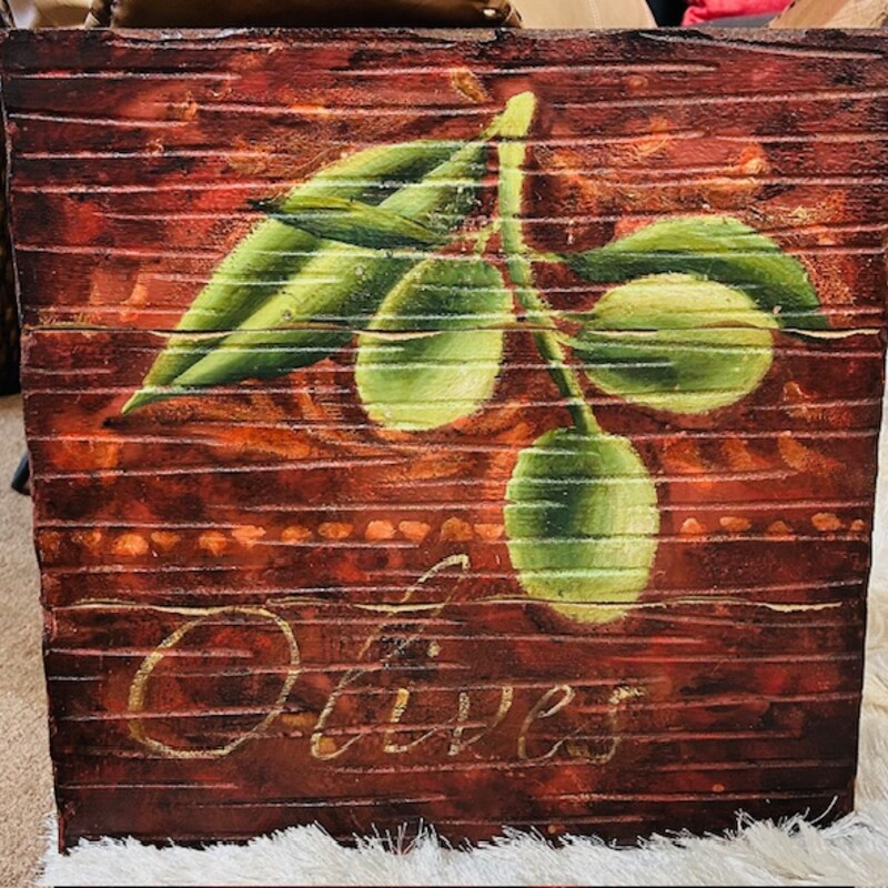 Olives Painted Plaque
Green Red Yellow Size: 18 x 18H