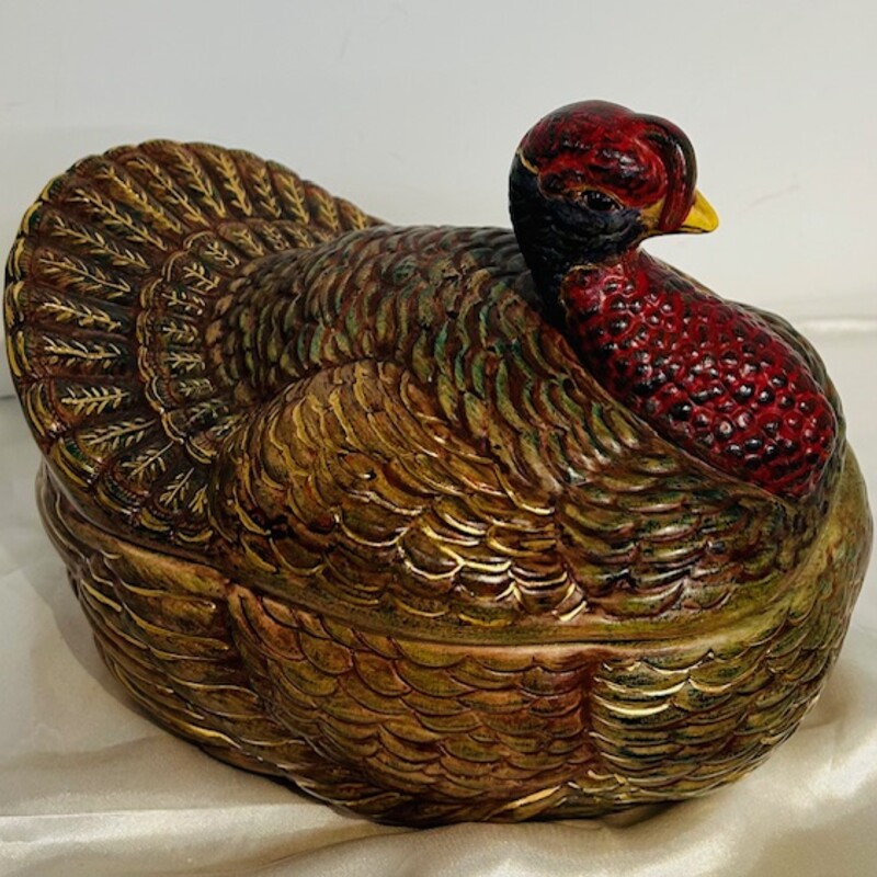 Pottery Turkey Lidded Dish
Green Brown Red Gold Size: 10 x 7H