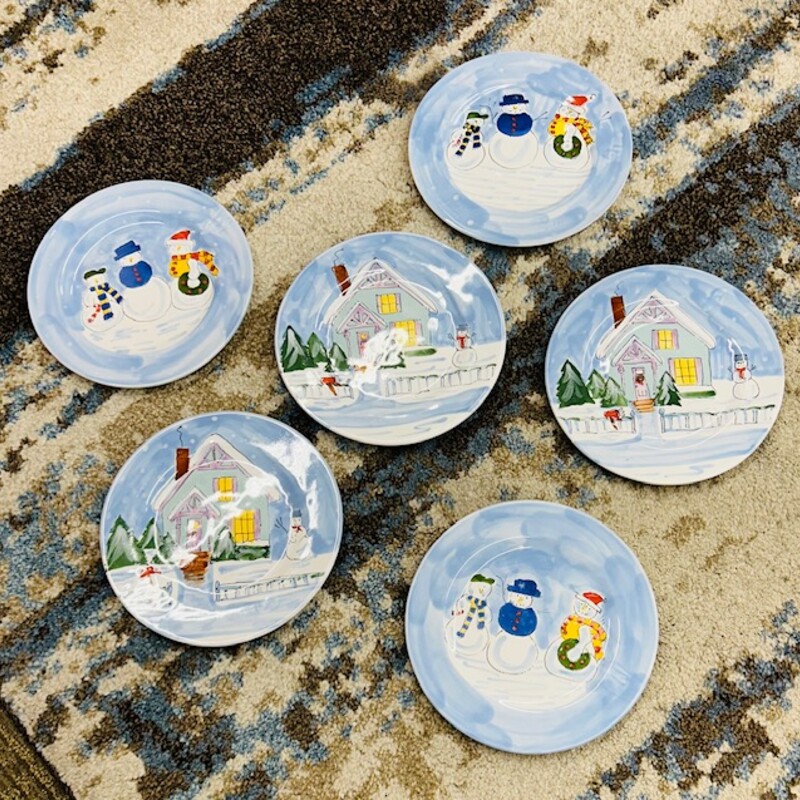 Set of 6 Three Snowman Plates
Blue White
Size: 9 diameter