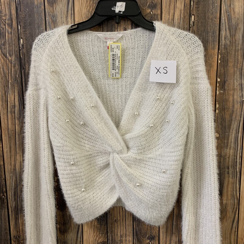 White W-Pearl Accent Sweater, White, Size: XS